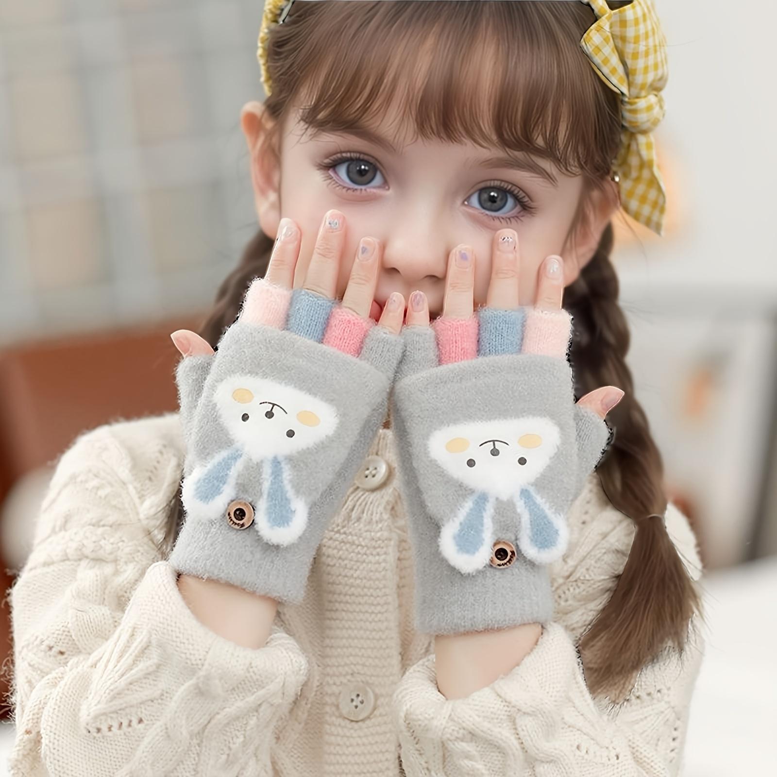 New1 Pair Fleece-Lined Cozy Design Half-Finger Flip Gloves, Warm Winter Outdoor Play and Daily Use -4 °