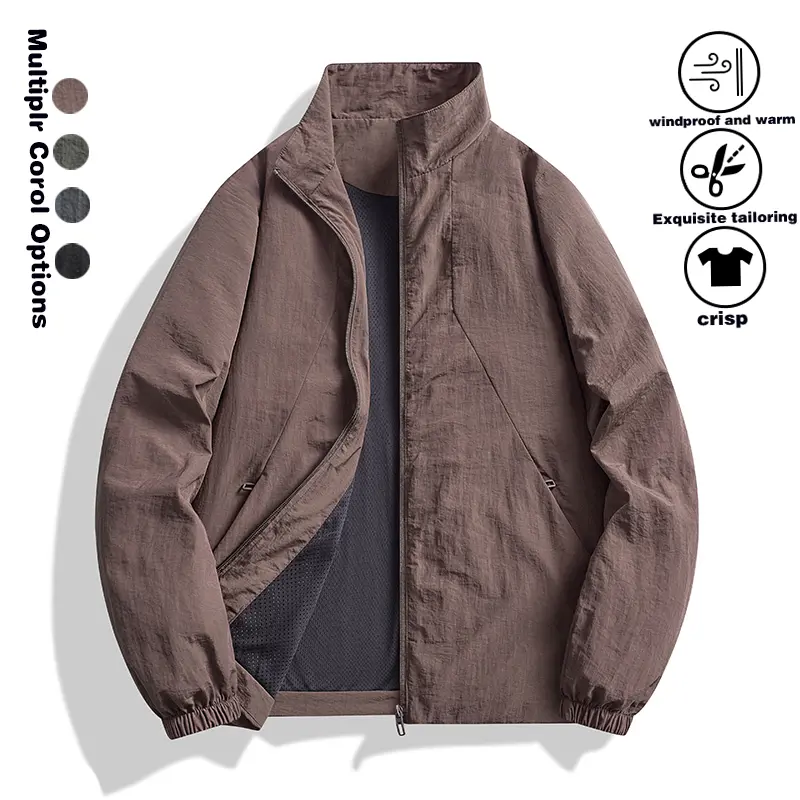 Lightweight stand up collar sun protection jacket for men with mesh lining, quick drying casual thin jacket