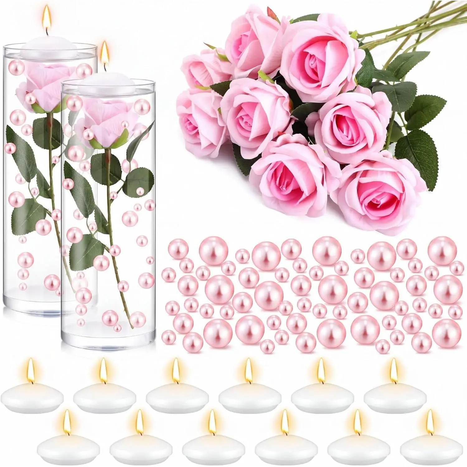 324 Pcs Floating Flowers Vase Fillers Kit for Centerpieces, Rose