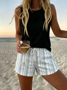Women's Loose Fit Striped Shorts, Drawstring, Colorful Design, Comfortable Slimming, Ideal for Casual Wear, Multi-Style Choice, All Seasons