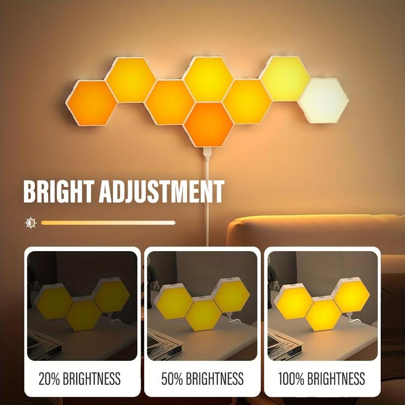 Smart LED Hexagonal RGB Color Changing Indoor Wall Light, USB Powered Voice/APP/Remote Control Dimmable Music Synchronized Night Light for Game Room, Home Theater, Party Smart LED Lighting