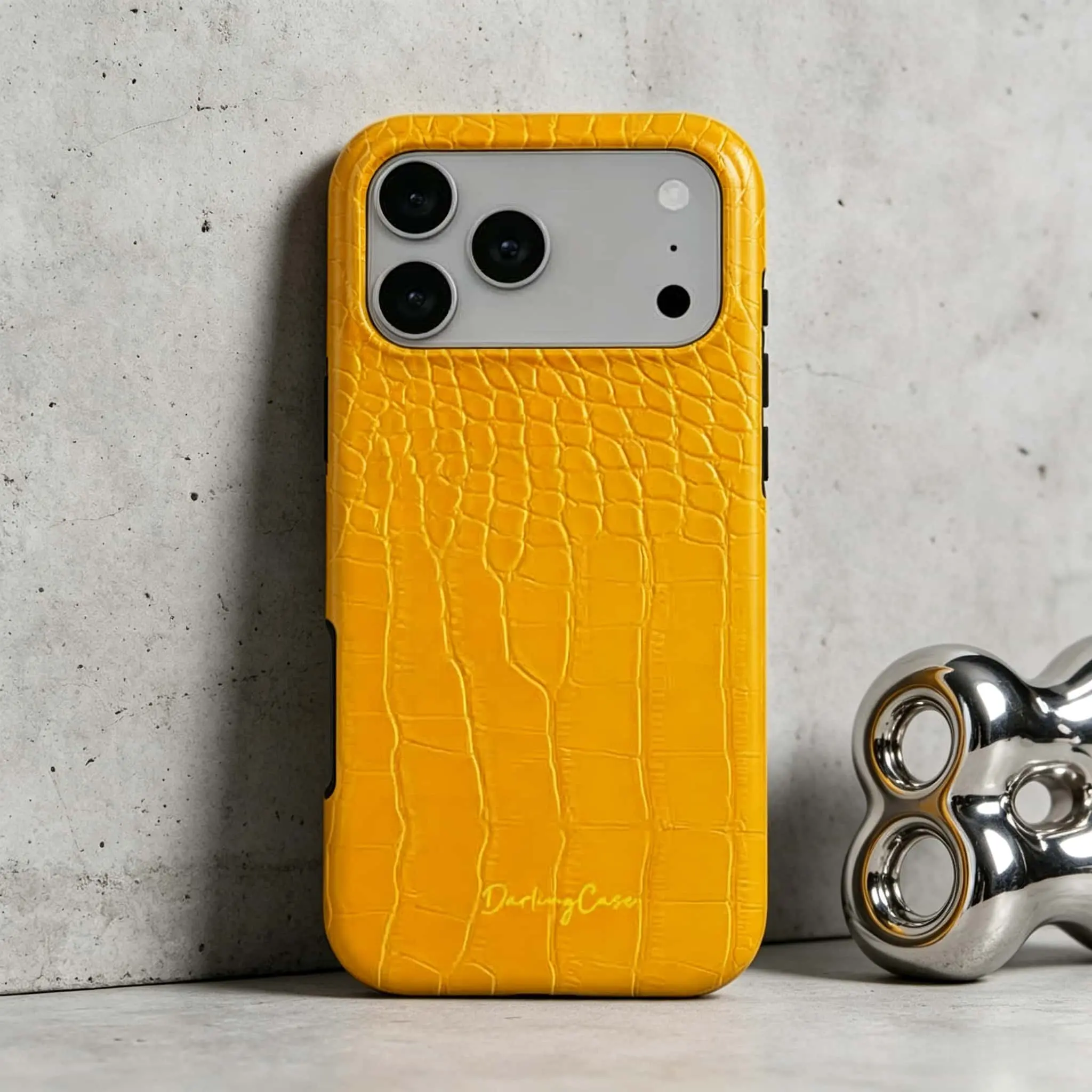 DarlingCase Trendy Yellow Croc Faux Leather Silicone TPU Case for iPhone 17 Pro Max,16 Pro,15,14,13,12, Shockproof Chic Textured Luxury Gift for Women & Girls