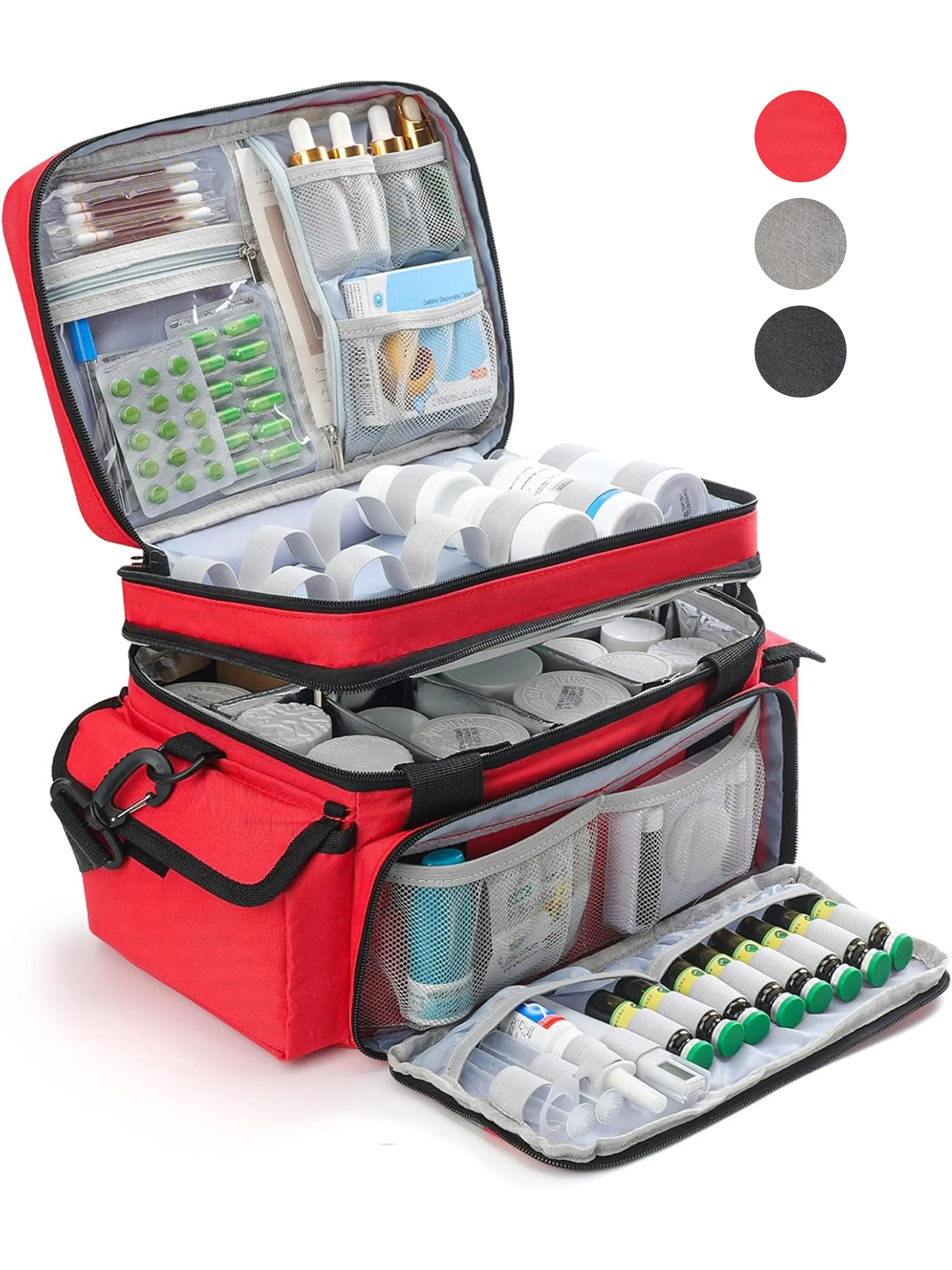 Travel Medicine Bag Organizer, Medical Bag Empty, Pill Bottle Organizer for Home, Medication Storage, Travel Carrying Case First Aid Kit Bags Empty, Emergency Kit, Emergency Gear, Medicine Organizer with Adjustable Divider, Travel Friendly Kit