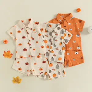 Meihuida Toddler Baby Boys Cotton Linen 2Pcs Outfits Short Sleeve Button Shirt Elastic Shorts Summer 2 Piece Clothes Set
