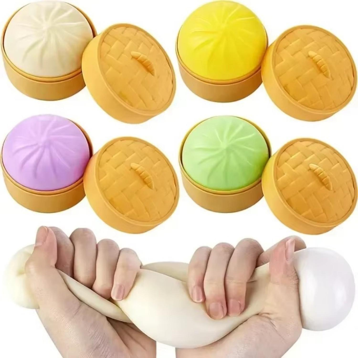 1PC Dumpling Stress Balls Fidget Sensory Toy Simulation Food with Little Steamer Squeeze Dough Ball Stress Relief Hand Toy
