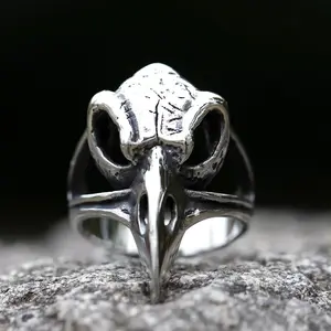 2023 new Arrival Design Stainless Steel Scandinavn Viking Raven Animal Odin Hammer Ring For Men Amulet Jewelry Drop shipping