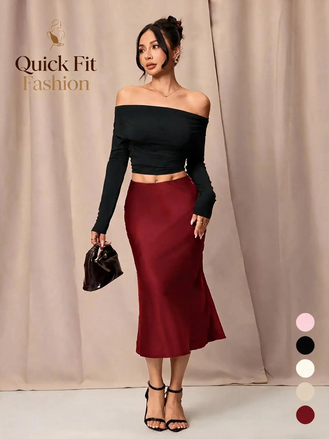 Elegant Midi Skirt for Women, Solid Color Satin High Waist Fish Tail Hem, Perfect for Parties and Daily Wear, Smooth and Flowing Fabric