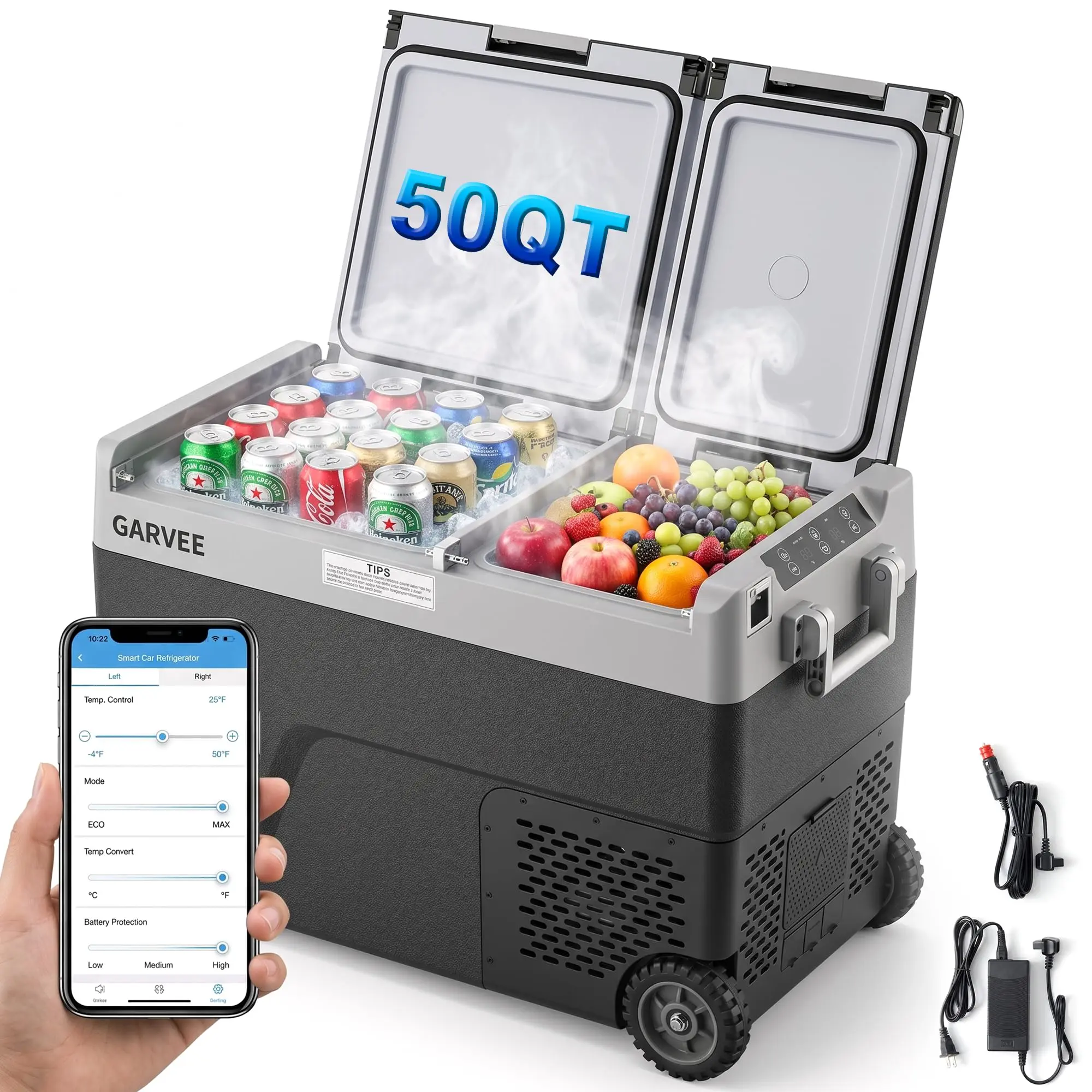 50/60QT Dual Zone Car Fridge Freezer | Portable 12V Camping Cooler with Wheels