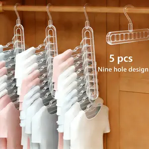3/5-Pack Heavy-Duty Foldable Plastic Pants Hangers with 9 Holes - Adjustable Hooks, Anti-Slip, Space-Saving Bedroom Organizer for Hanging Jumpers, Closet Storage Organization