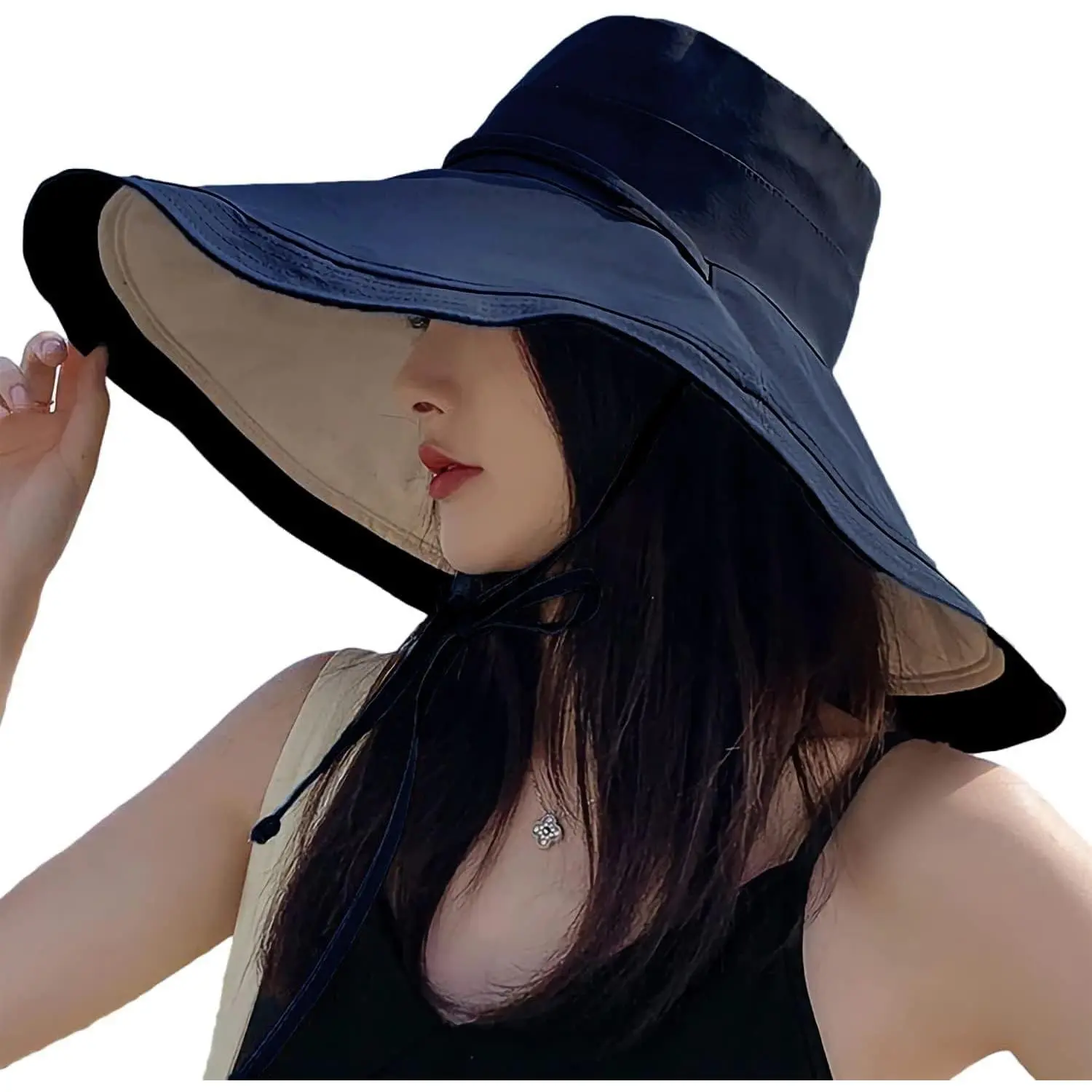 Women's Wide Brim Summer Sun Hat with Wired Edge Reversible Foldable Beach Bucket Hat for Fishing Travel UV Protection(Gift)