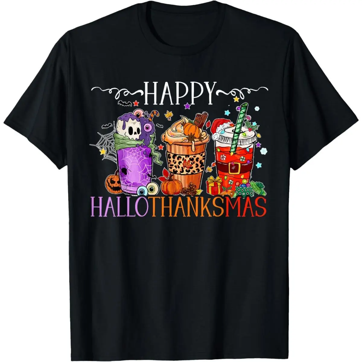 Happy Hallothanksmas Halloween Thanksgiving Christmas T-Shirt