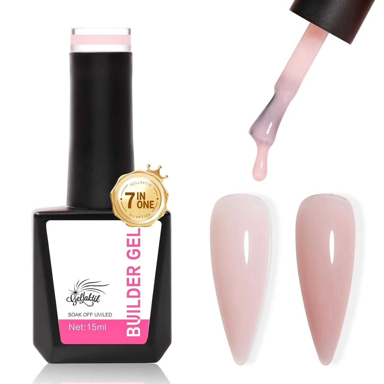 15ml 7 in 1 Builder Gel Nail Polish LED Lamp Cured Clear Rubber Base Strengthener for Nail Extensions Thickening Repair Salon-Quality DIY Nude Manicure