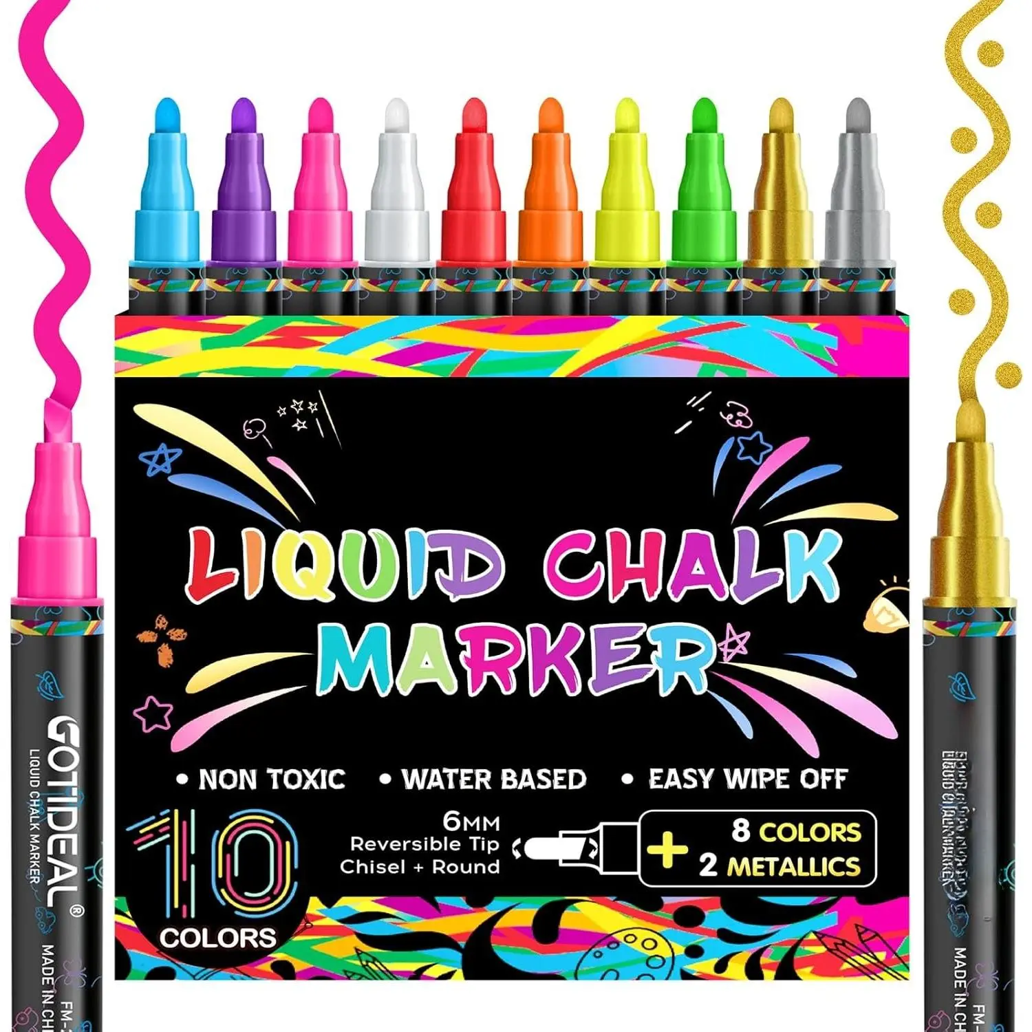 Chalk Markers,10 Colors Liquid Chalk Markers for Blackboard,Erasable Chalk Board Pens,Window markers for Glass Washable,,Glass,Calendar,Sign,Menu Diy Painting(6 mm Bold&Chisel Tip)