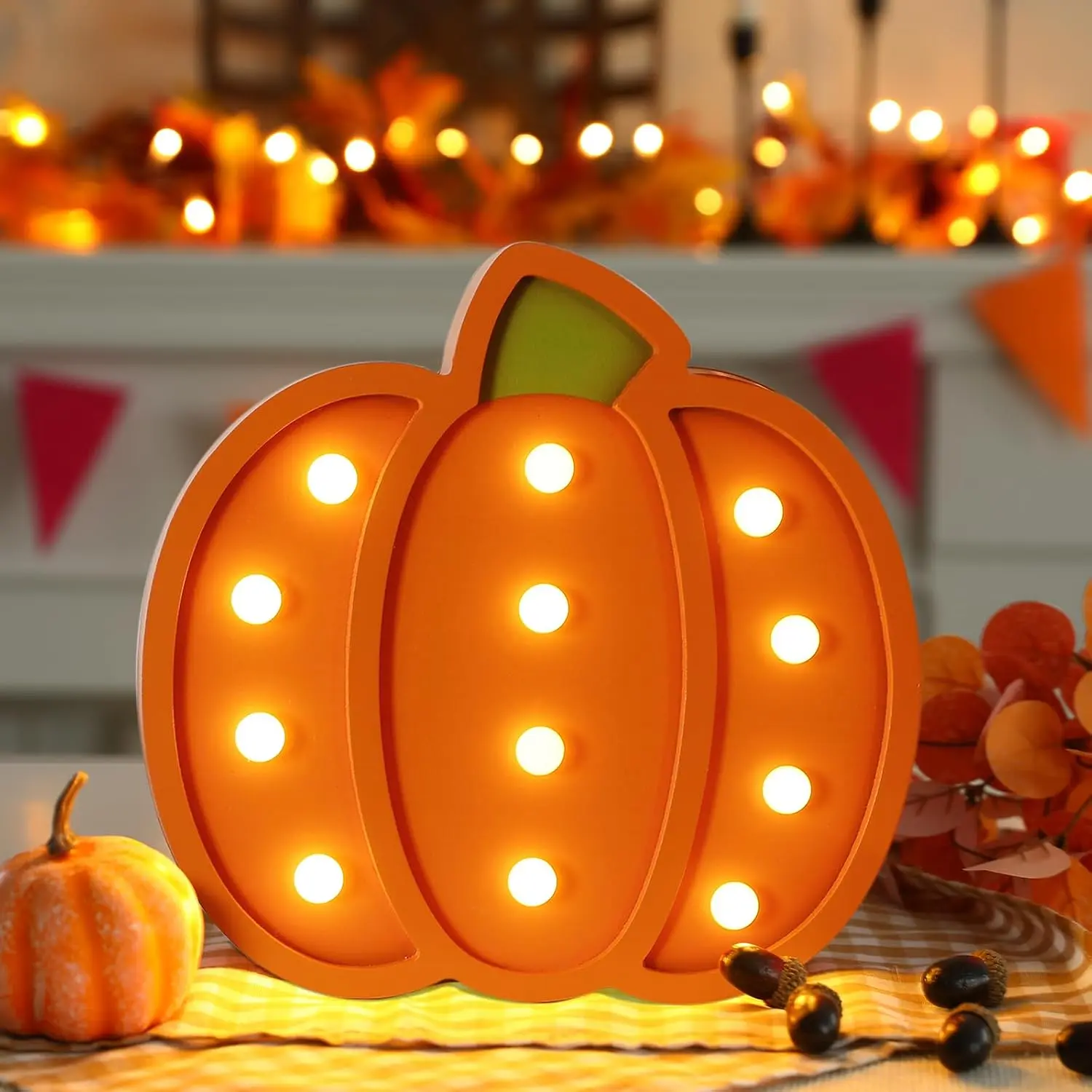 Fall Decor-Fall Decorations for -Light Up Wooden Pumpkins-  Pumpkins with Light for Thanksgiving Halloween  Kitchen Tabletop Decor