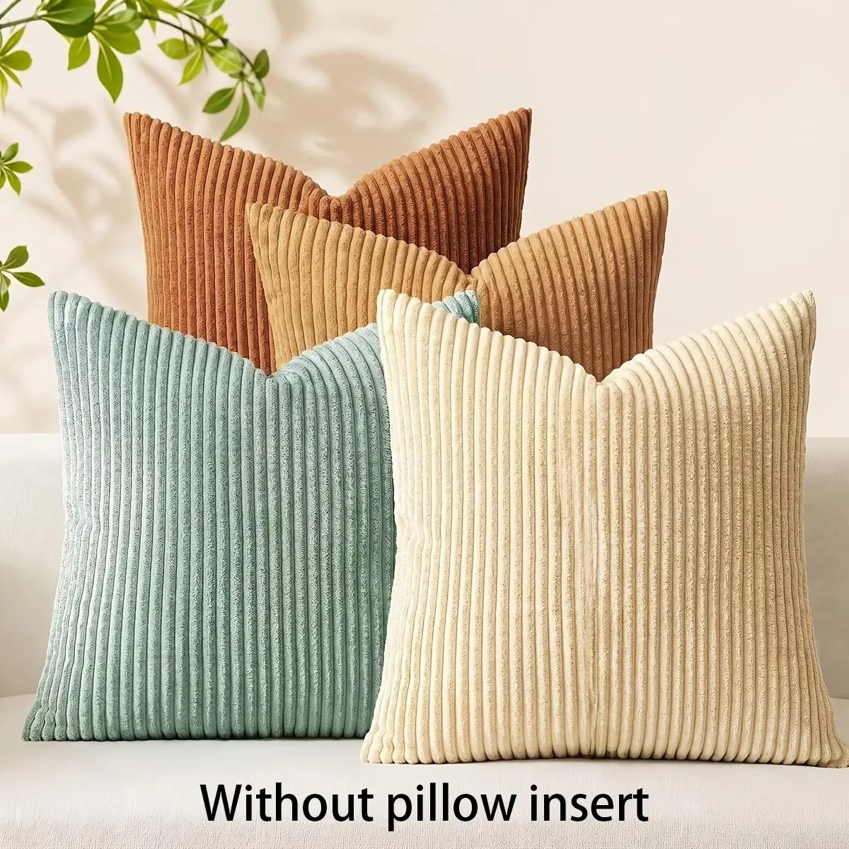 4-Piece Sage Velvet Striped Pillowcase Set, Modern Farmhouse Luxury Cushion Covers, Soft Aesthetic Pillows 18 Inches, Indoor Decor