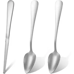 Grapefruit Spoons 3 Set, 2 Stainless Steel Grapefruit Spoons with Serrated Edge and 1 Grapefruit Knife, Fruit Utensil Tool for Berry Lemon Salads Pitaya Kiwi Dessert