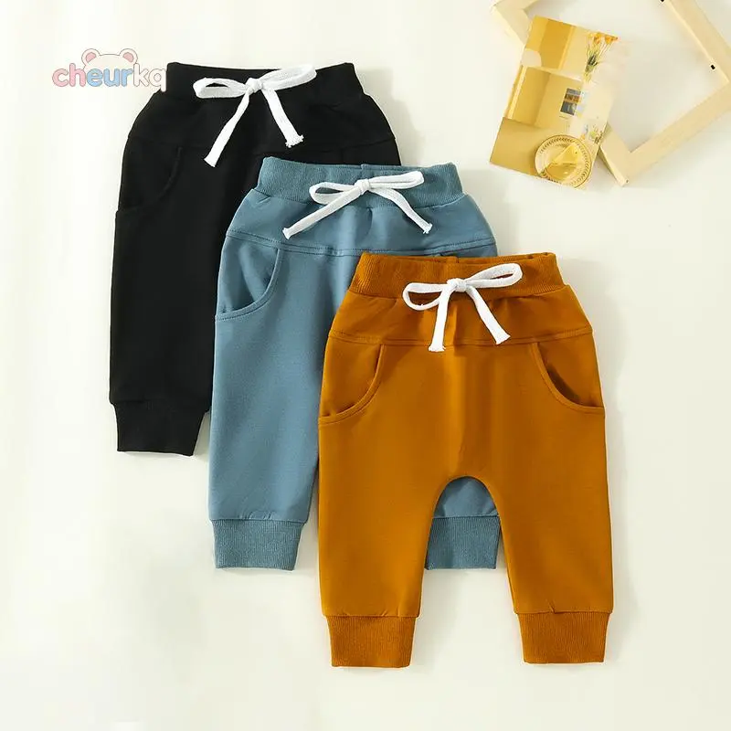 Baby Boys Pants Infant Harem Pants Toddler Active Joggers Pants Casual Athletic Trousers Solid Color Pocket Bottoms