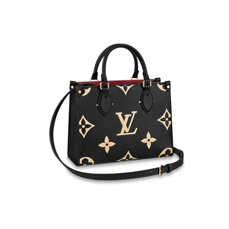 Louis Vuitton OnTheGo Classic Monogram Embossed Calfskin Jungle Tote Bag for Women, Black and Beige