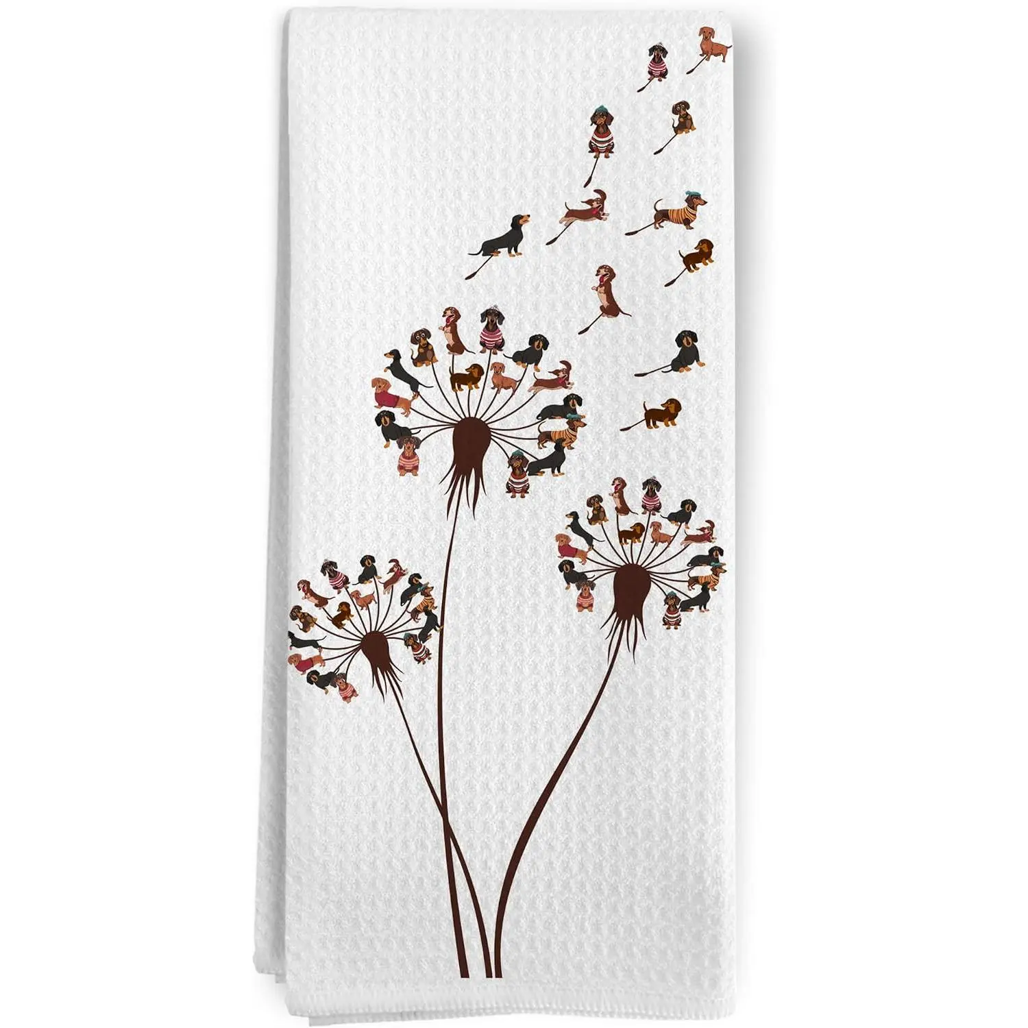 Dachshund Dish Cloths, Dachshund Dandelion  Lover Decorative Kitchen Towels, 24x16 Inches, Classic, Casual