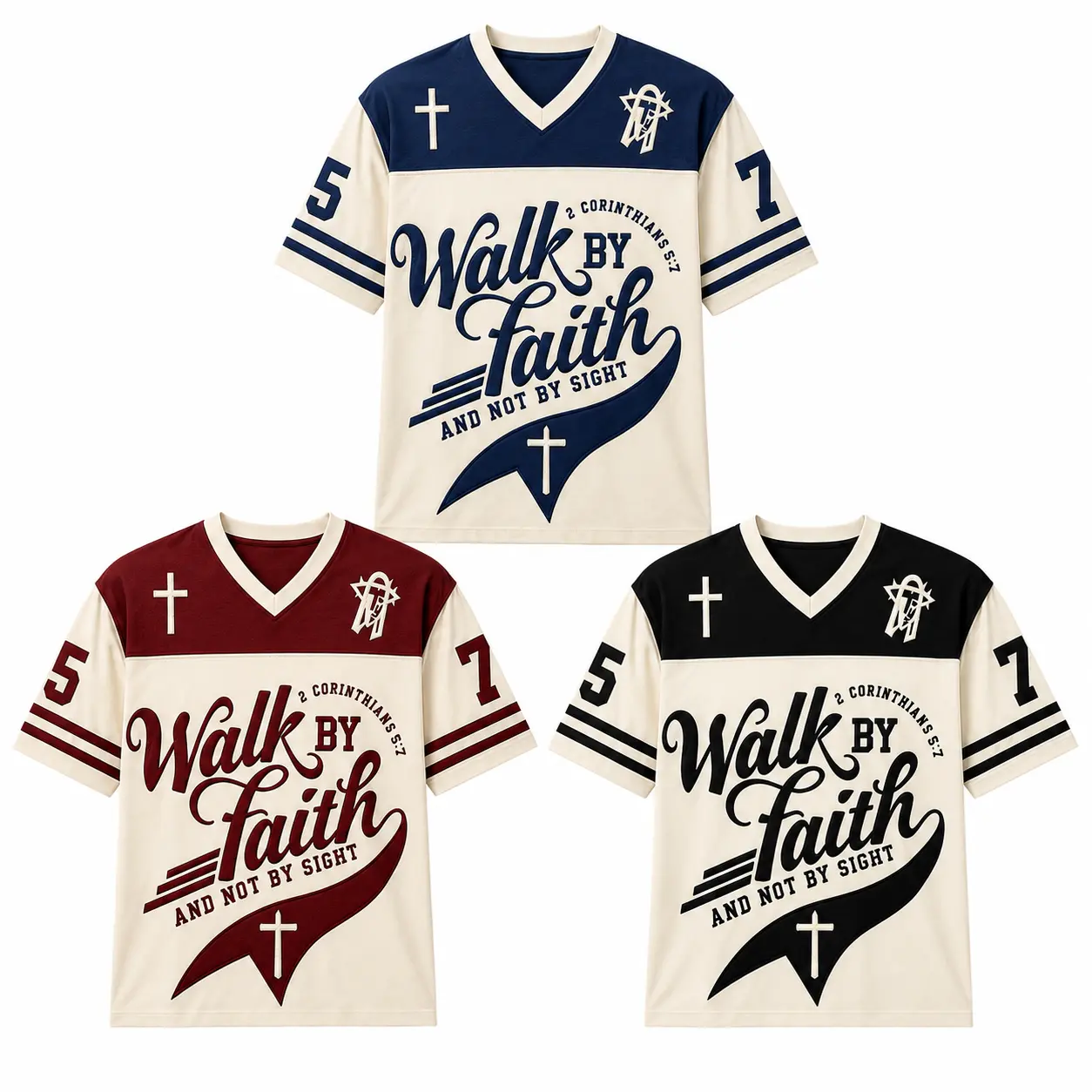 3PCS Act by Faith, Not by Sight Christian Quick-Dry Football Jersey, Men'S Jesus Cross Knit T-Shirt, Gift for Him, Inspirational Tee