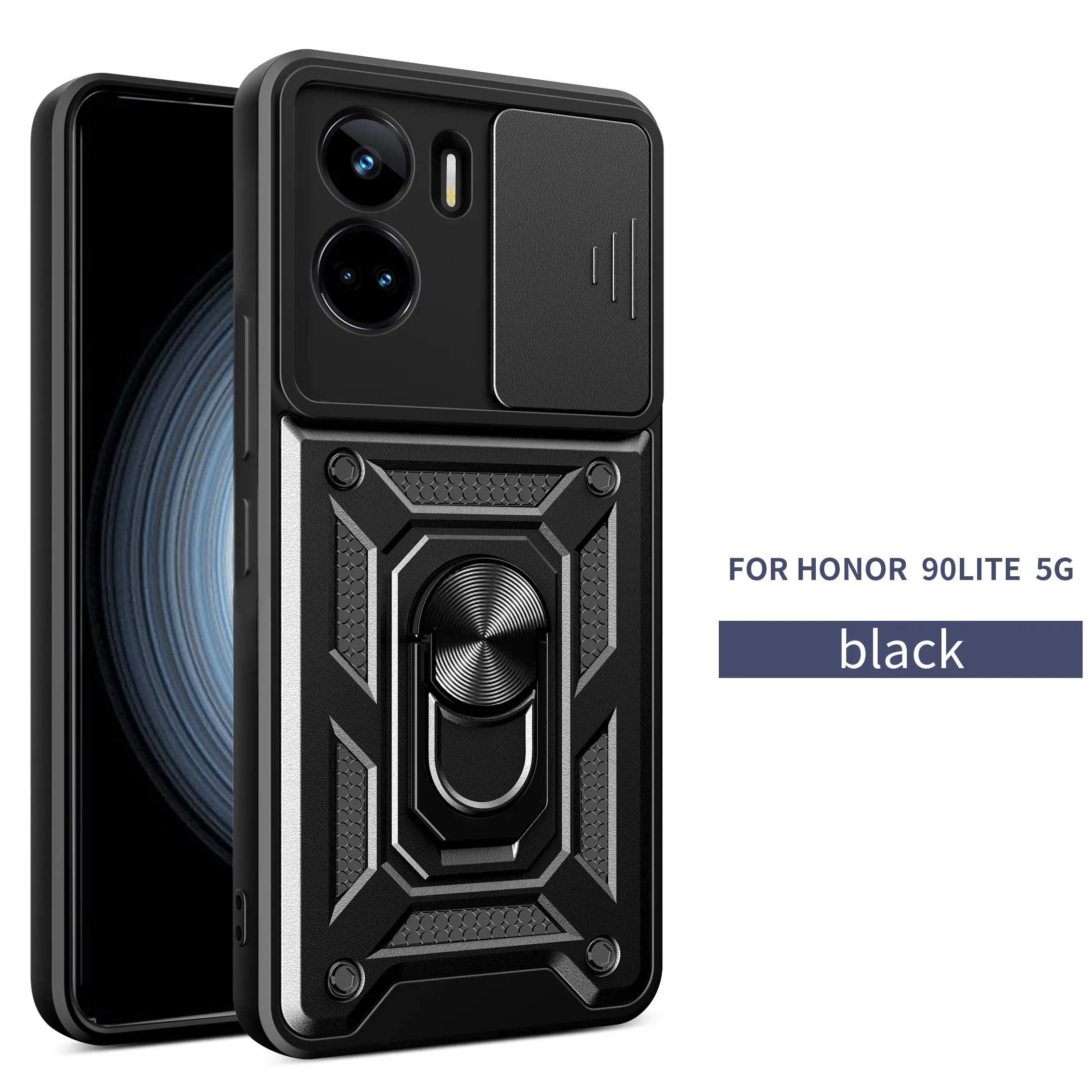 Case for Honor 90 Lite Anti-Slip Protective, Dust-Proof Lens Cover, Adjustable Metal Ring Stand, Shockproof for Honor 90 Lite Phone Case