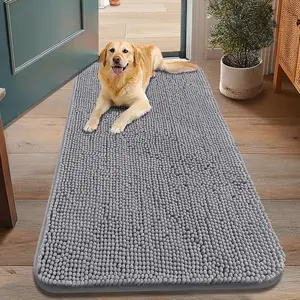Dog Door Mat for Muddy Paws 48x30, Absorbs Moisture and Dirt, Non-Slip Washable Quick Dry Chenille Front Door Mat for Indoor Entrance, Entryway Carpet, Grey