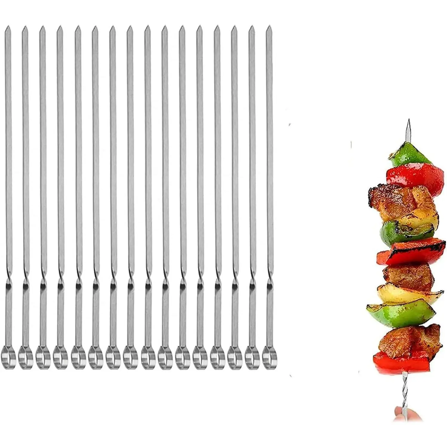 Metal Skewer for Grilling,Kabob Skewer,Flat BBQ Barbecue Skewer,Grilling Skewers Set, BBQ (10" skewer(16 pack))