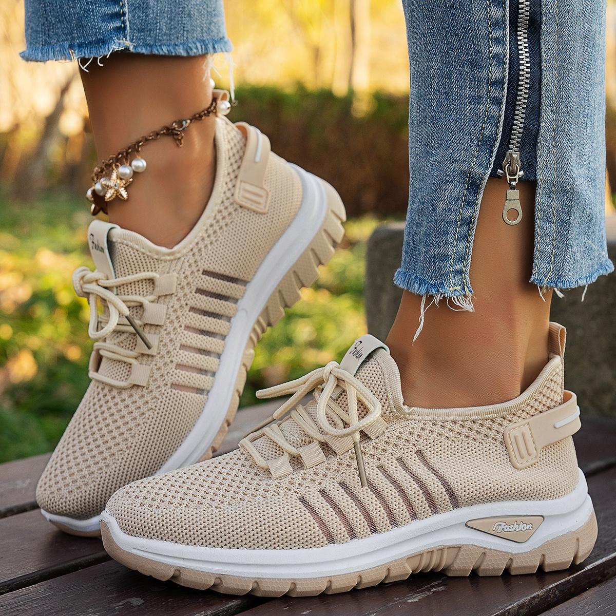 Women's Breathable - Sneakers with Stability - / Grey Solid Color Lace-Up Walking Running Gym Shoes, Cushioned PVC Sole & Mesh Upper for Outdoor, Commute, Casual Wear - Minimalist Versatile Athletic Footwear