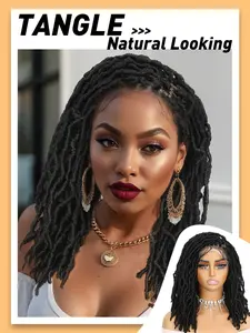 Full Lace Faux Locs Wig for Women, Knotless Nu Locs Braids with Baby Hair, Soft Synthetic Braided Wig, Square Part Lace Front