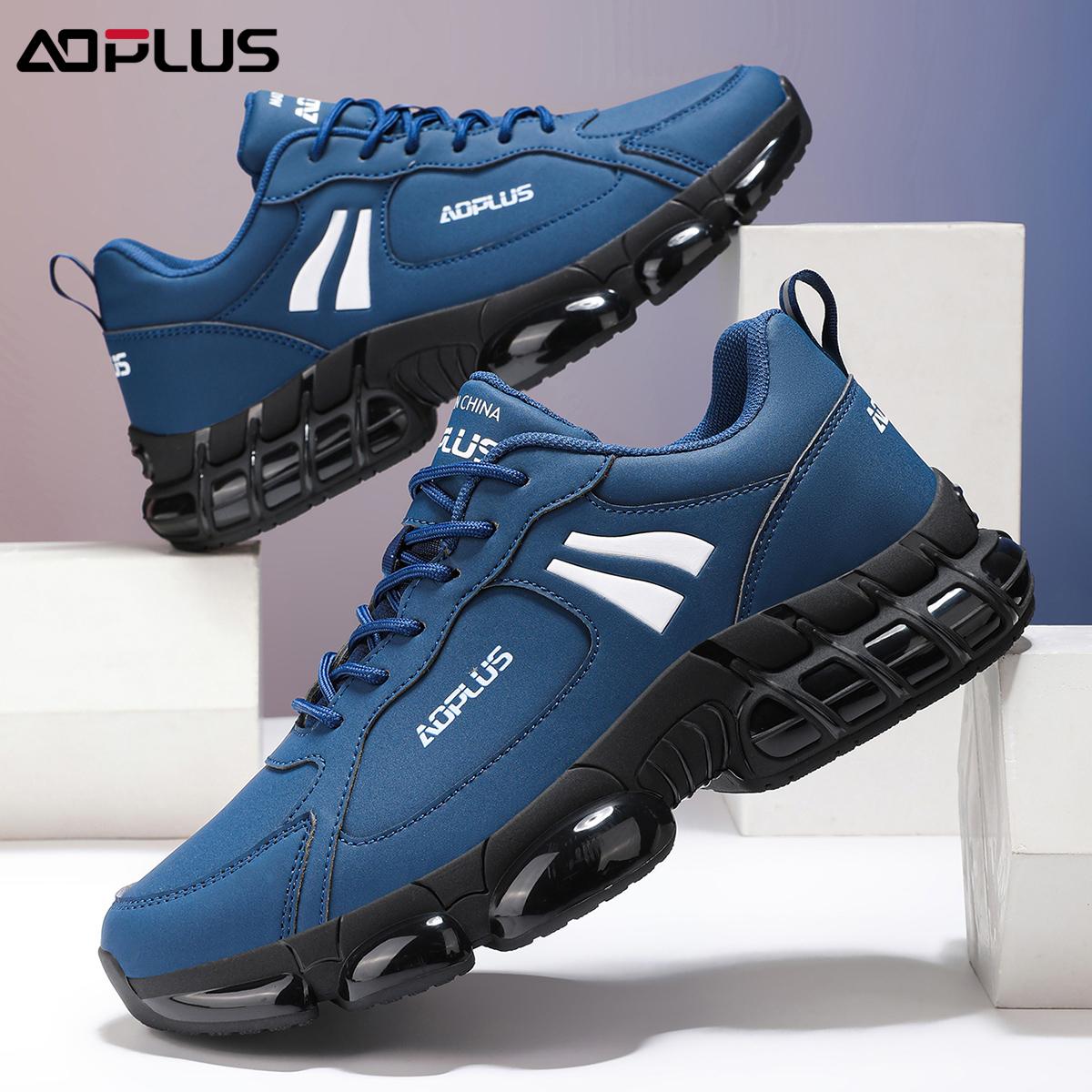 Black Samurai AOPLUS Sneakers: All-black cool style with white logo, air-cushion sole for soft cushioning, non-slip & durable for commute/light sports, comfy versatile & leg-lengthening, easy to wear daily!