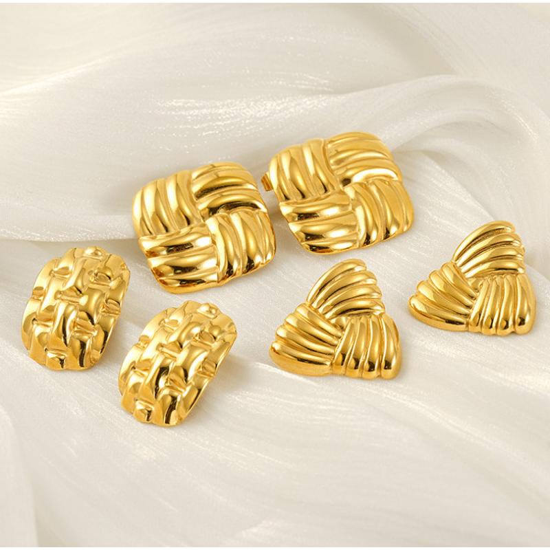 VEVE INS 18k Gold Earrings Spiral Spiral Square Earrings Geometric Striped Earrings