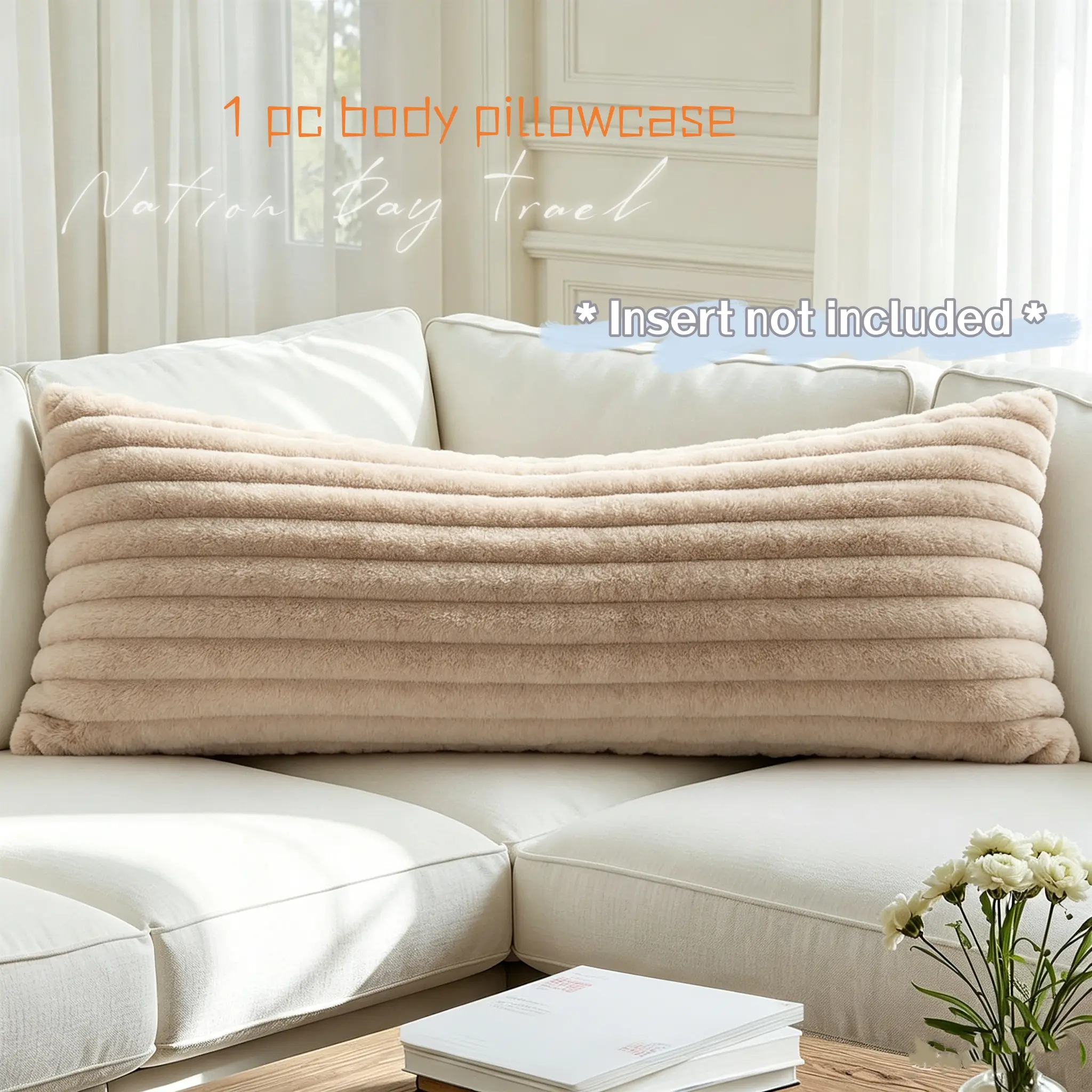 Soft Striped Long Pillowcase, Polyester Material, Zipper Closure, 51cm X 137cm, Ideal for Sofa Decor and Bedding Comfort