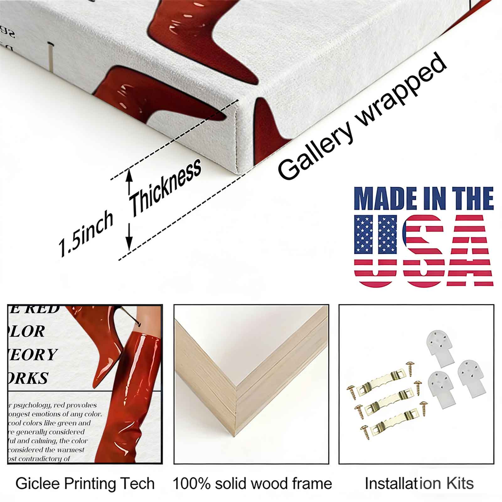 The Red Color Theory Works Red Boots Fashion Canvas Wall Art, Retro Newspaper Style Print, Aesthetic Dressing Room Decor, Trendy Fashion Poster, Gift for Shoe Lovers