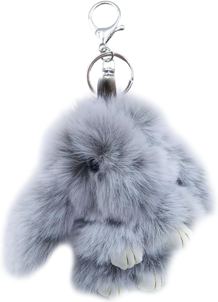 Soft and cute bunny keychain, faux rabbit fur fluffy keychain, bunny plush key ring for women.