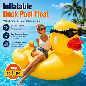 71IN Giant Inflatable Ducky Pool Float, Fun Summer Ride-On Duck Float with Sunglasses Design, Oversized Stable Water Lounge Chair with Wide Seat and Supportive Wings for Adults, Women, Pool Party, Beach, Lake, Backyard, Vacation Relaxing