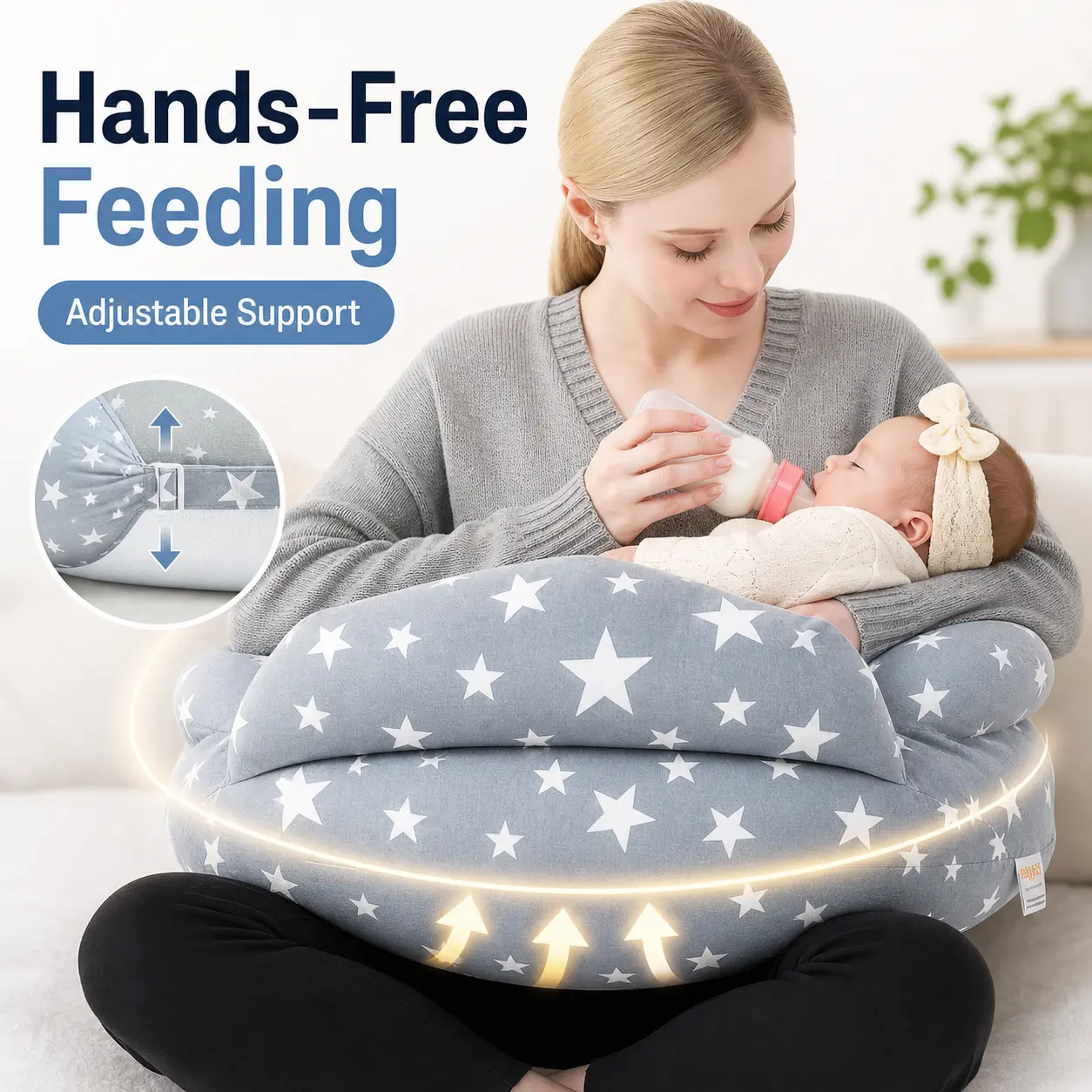 Chilling Home Nursing Pillow for Breastfeeding, Adjustable Nursing Pillow Breast Feeding Pillow Bottle Feeding, Breastfeeding Essentials for Newborn, Removable Cover