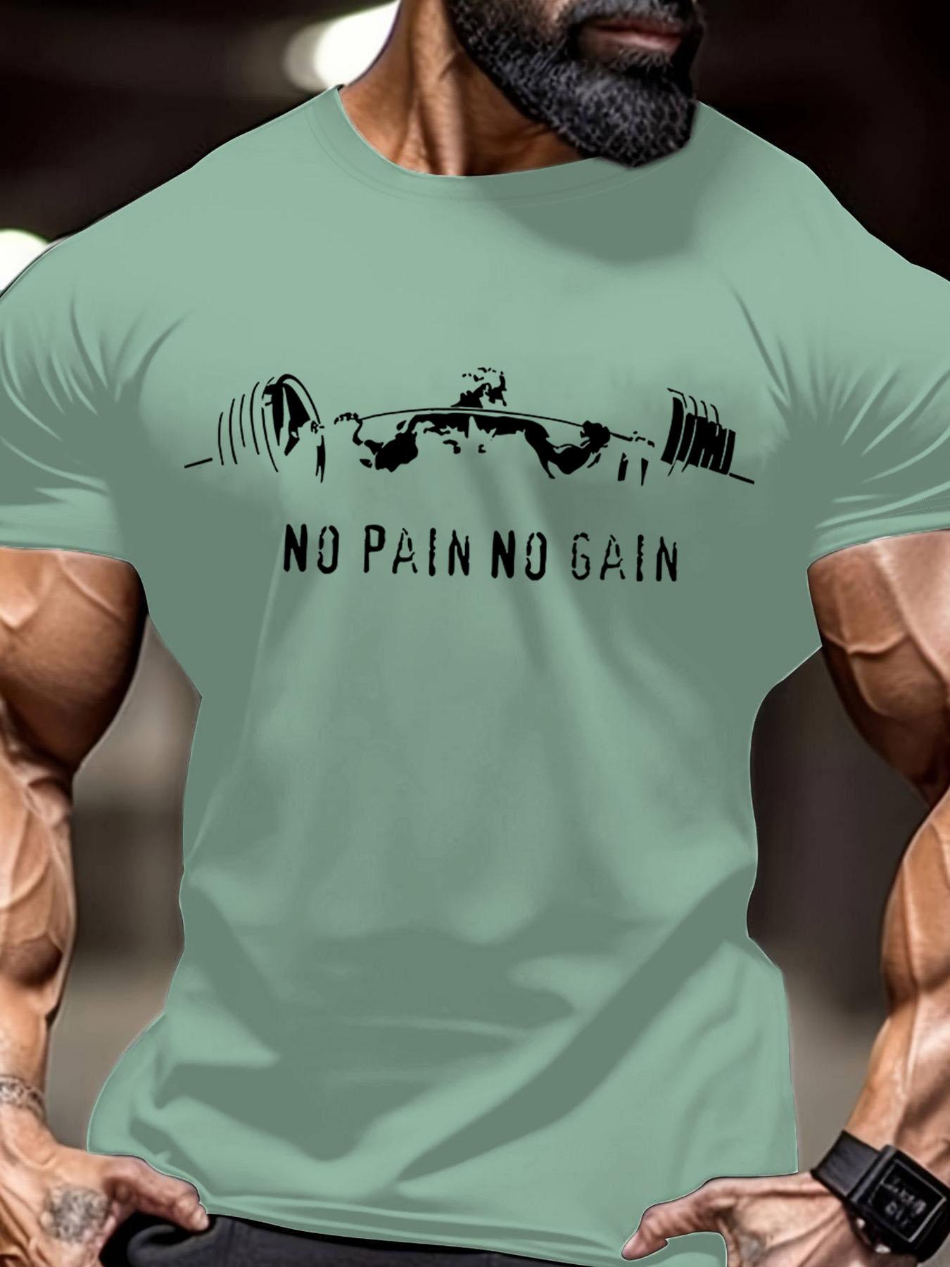 Men's Regular Fit No Pain No Gain Letter Print Round Neck Tee, Casual Short Sleeve Crew Neck T-shirt for Summer, Gym T Shirts, Fashion Men's Top for Gym Workout Running