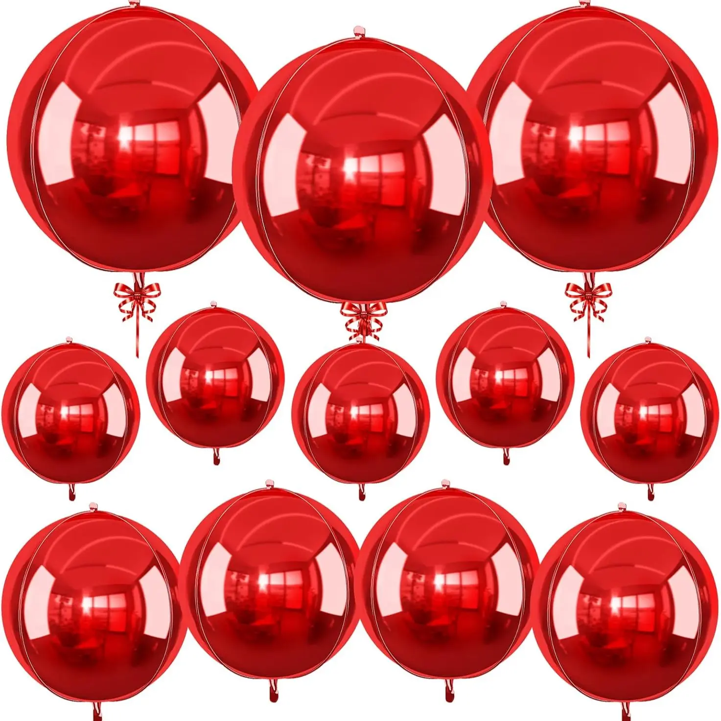 12pcs Iridescent Round Foil Balloons, 22" 12" 10" 4D Ball Balloon, Holographic Balloons for Birthday Wedding Party Balloons Decorations