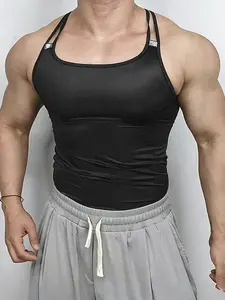 INCERUN Men's Fashion Tank Top, Muscle Tank, Tight Fit Patchwork Back Buckle Sleeveless Vest, Ideal for Daily Wear, Stylish and Comfortable