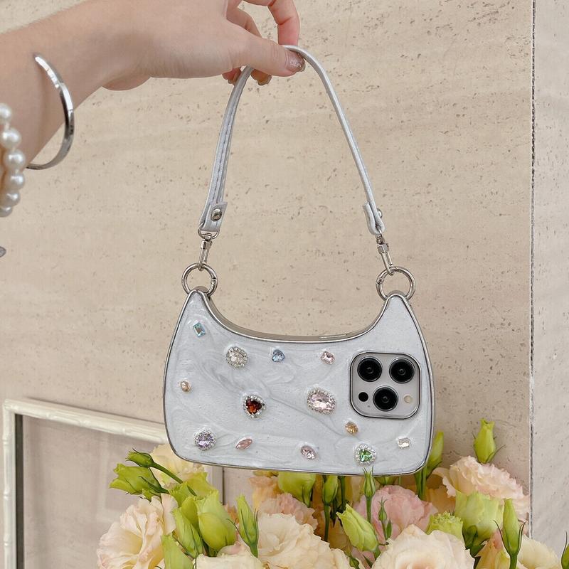 [Free !ship] ( Hand Lanyard ) Glitter Bling Diamond & Heart Sparkle Case for iPhone 17 Pro Max 16 15 14 13 Pro Max for Women Girls Crystal Wristband Bracelet Shockproof Cute Pretty Love Luxurious 3D Rhinestone Decorate Silicone Soft Shell Back Cover