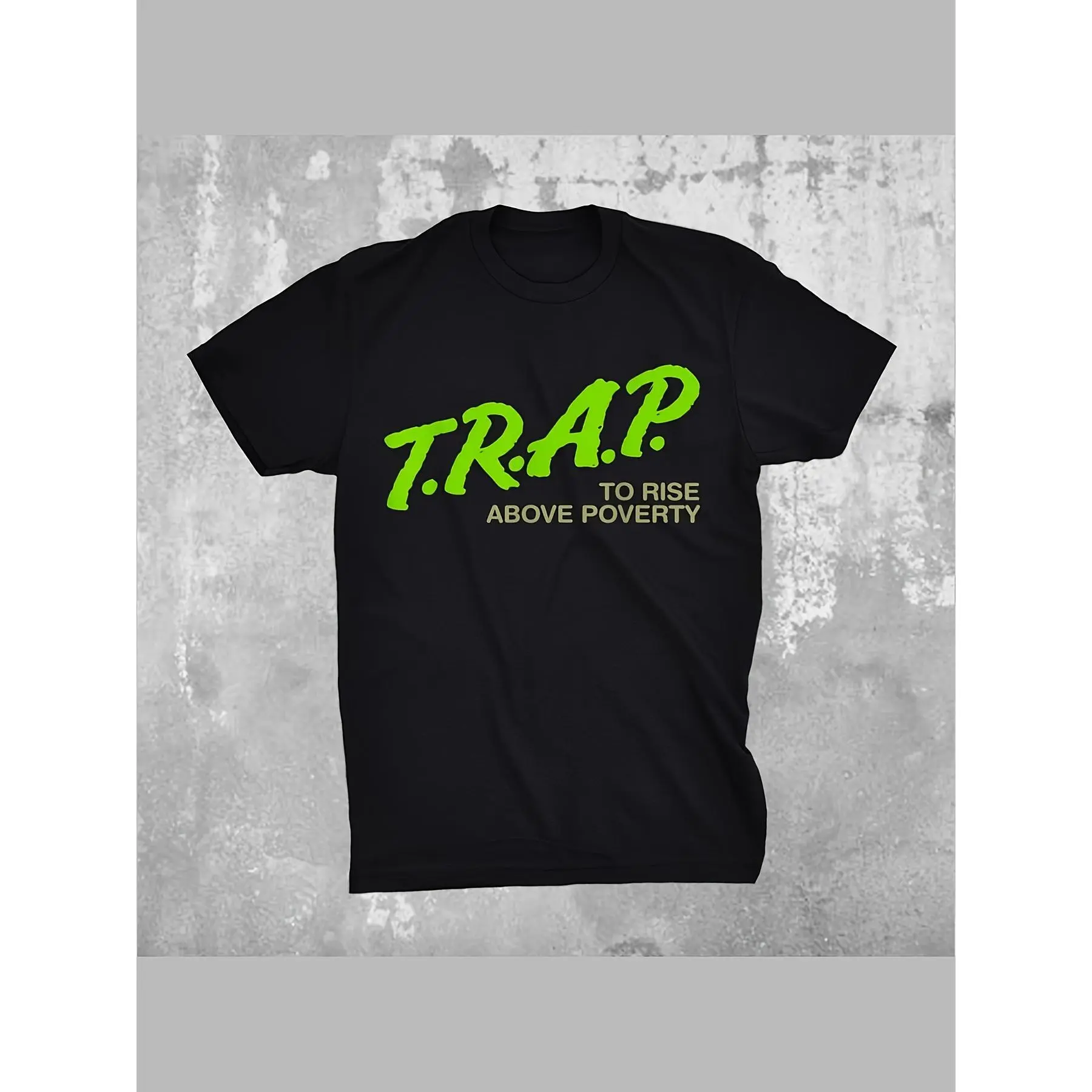 Men's Escape from Poverty Pattern T Shirt Crew Neck T Shirt Electric Green and Black Casual Fit Machine Washable Inspirational Clothing Bold Pattern T Shirt Comfortable Fit Local Warehouse Delivery Valentine's Day Men's Gift Clothing Men's Shirts