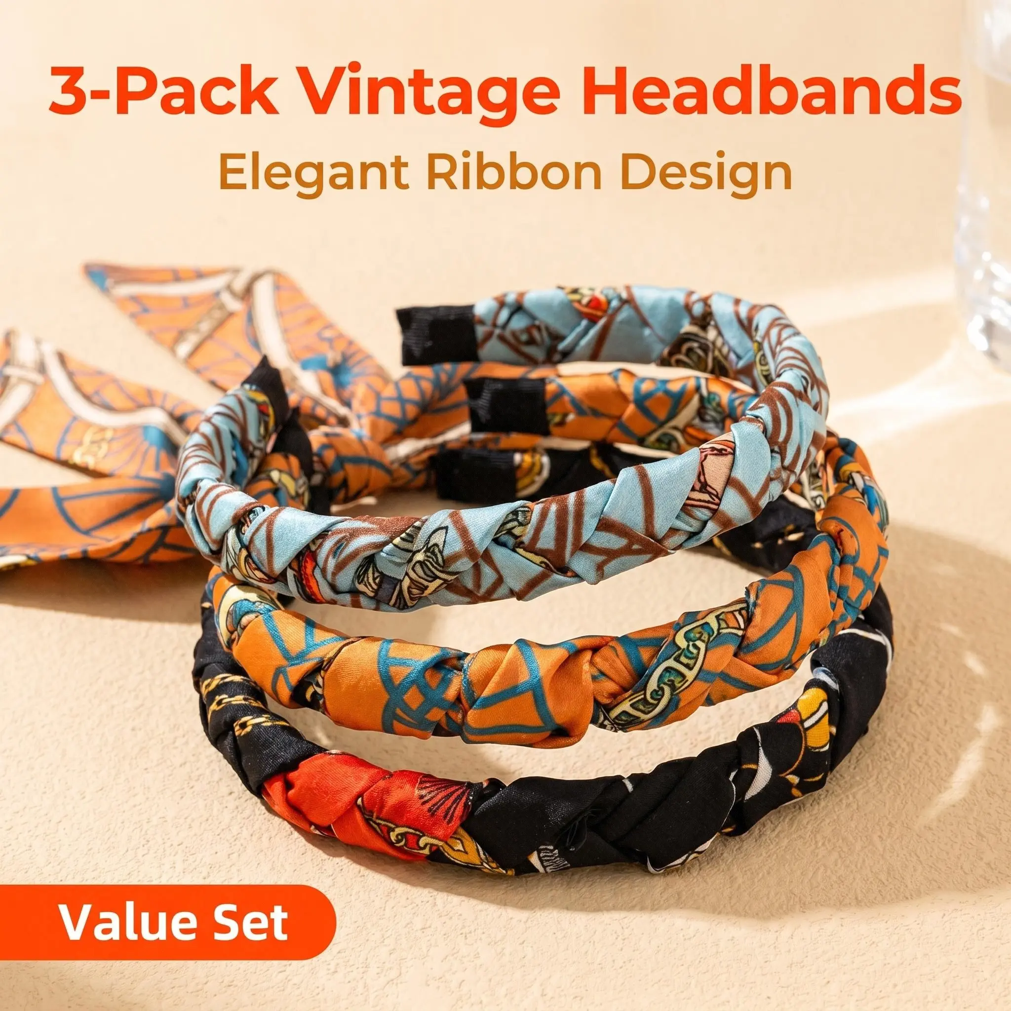 1 Headband 3Pcs Retro Floral Pack for Women Built-in Comb Teeth Non Slip Secure Hold Bowknot Streamer Boho Chic Summer Clearance