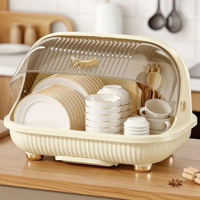 New Thick Plastic Kitchen Bowl Cabinet, Simple Home Bowl Rack, Dishware Storage Shelf, Covered Drainage Bowl Holder