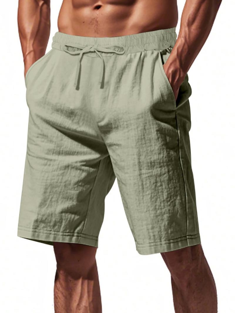 Men's Solid Color Linen Shorts, Regular Fit Casual Comfy Shorts for Summer, Men's Bottoms for Daily Wear