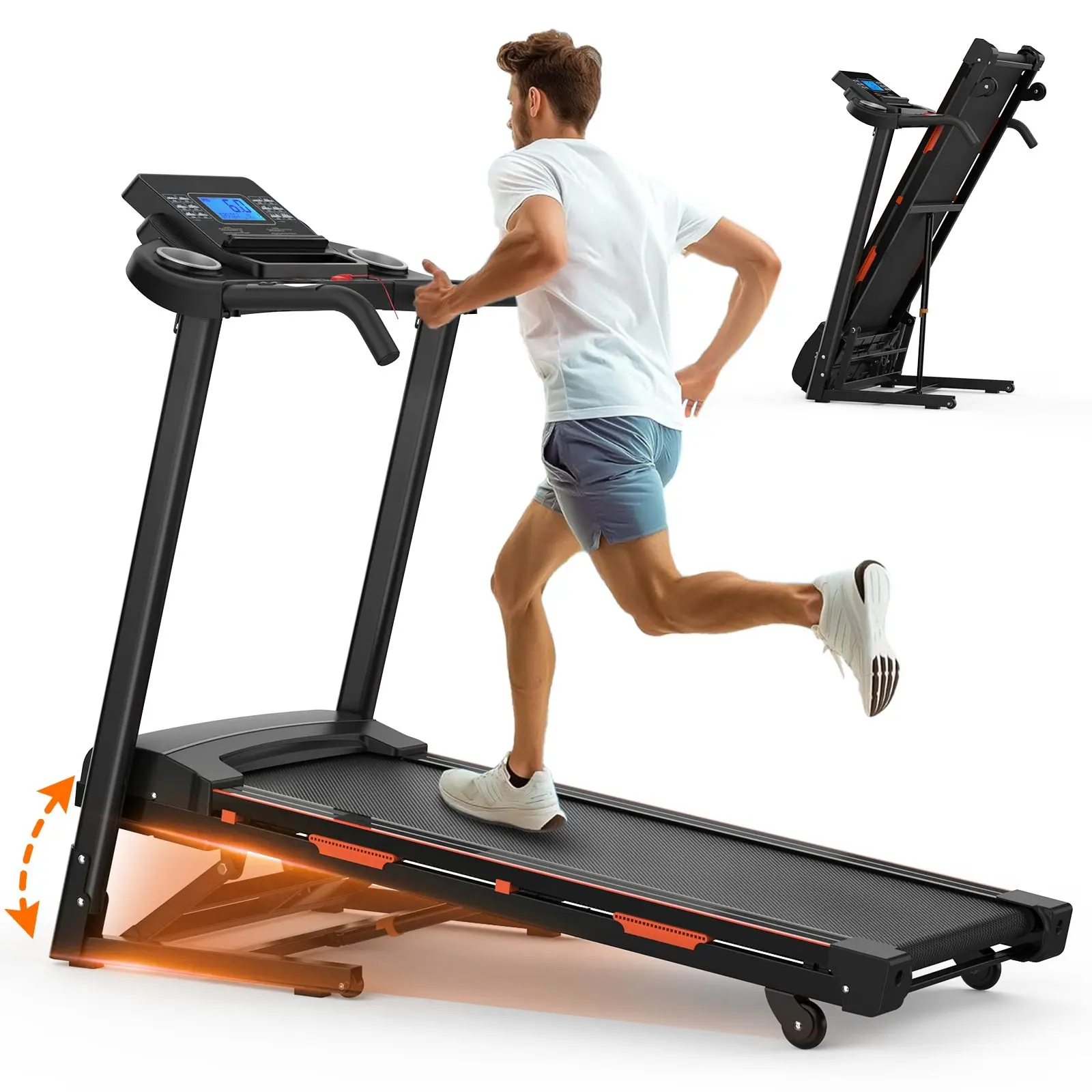 Folding Treadmill with Auto Incline, 3.5HP Treadmills for Home, 400 lb Capacity Treadmill, 0.5-8.5 MPH, 1°-15° Auto Incline, Dual Cushioning System, Bluetooth Speakers, Fitshow App Compatible