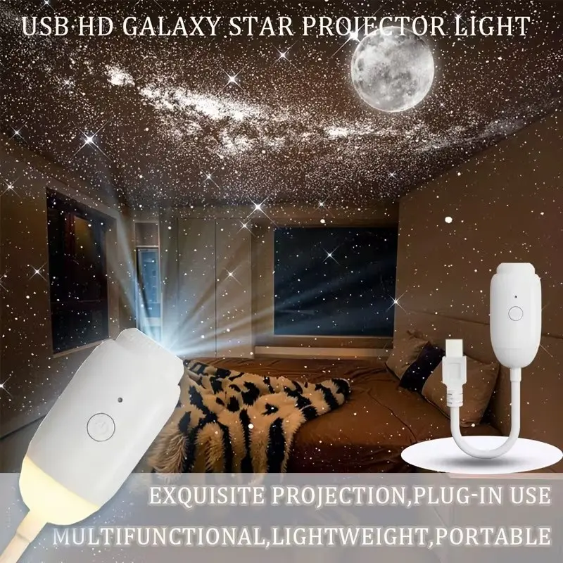 USB Galaxy Starry Night Light, HD Projection, Adjustable Focus, LED Ceiling Projector for Bedroom, Party, Christmas, Halloween, Car Decor, Kids Gift