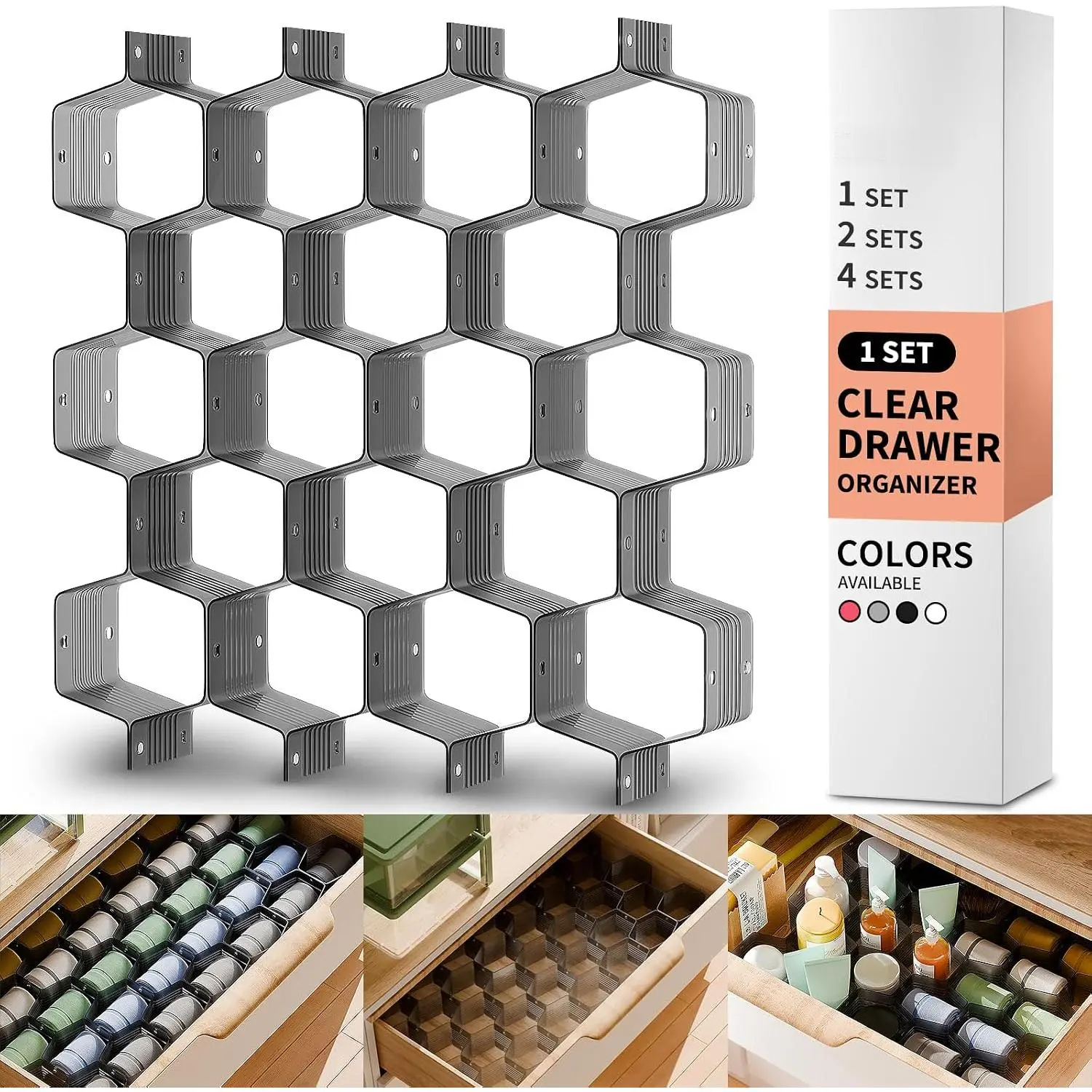 Adjustable Honeycomb Drawer Divider, White Expandable Drawer Separator Organizer for Underwear, Socks, Belts and Scarves, 1‑Pack Household Storage Partition
