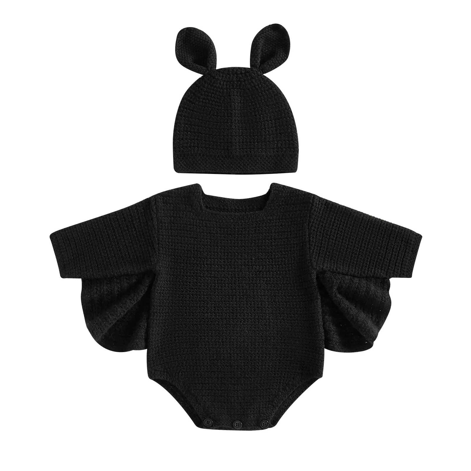 Meihuida Infant Baby Boy Girl Halloween Bat Costume Knit Sweater Romper Bodysuit with Hat Fall Clothes 0-24 Months