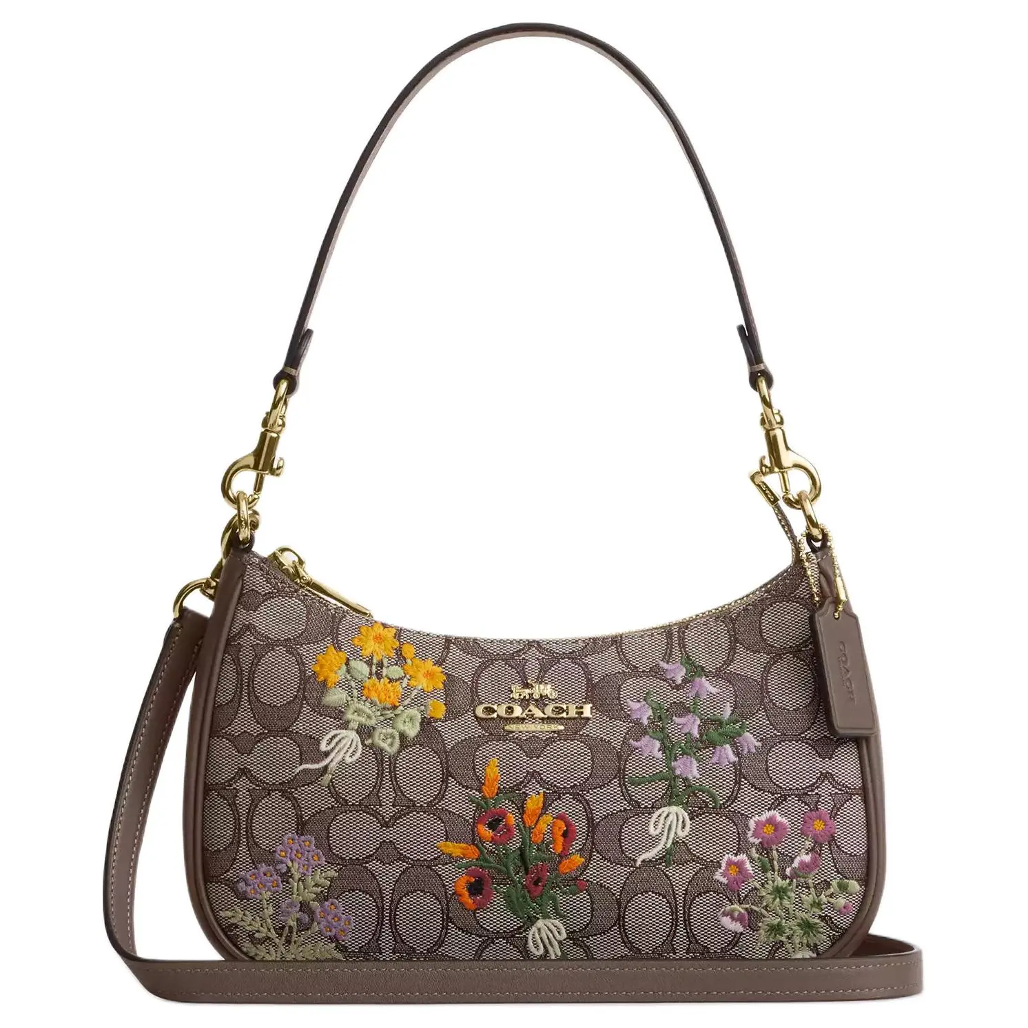 COACH Teri 25 Floral Embroidered Zip-Top Crossbody Bag for Women – Oak Multicolor