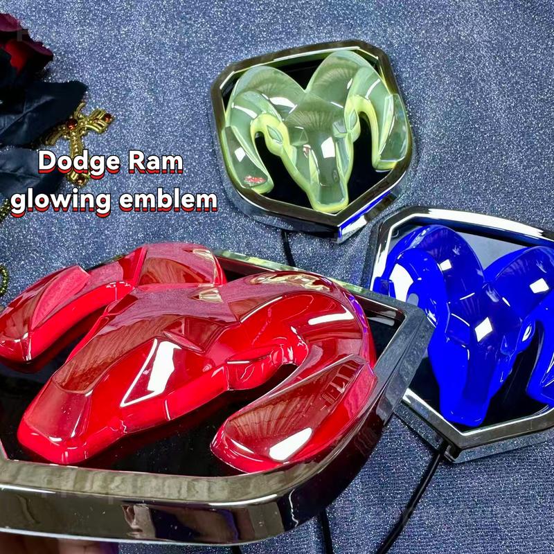 Applicable to Dodge Ram Kuwei Kubo Led Luminous withLight Modified Ram Head Standard Bumper Stickers RearCar Badge Car Mark Dodge Ram glowing emblem